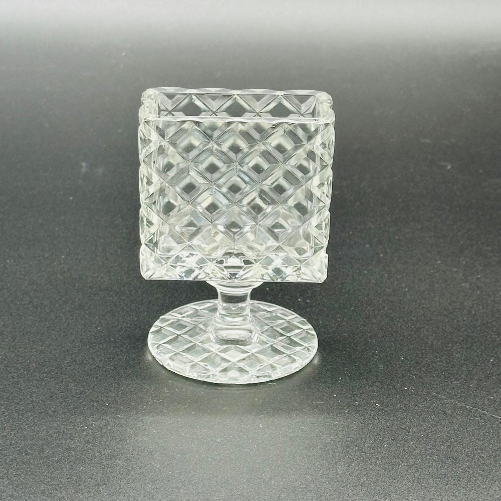 Japan Vintage Clear Pressed Glass Diamond Point Pedestal Cigarette Holder / Vase - Picture 1 of 6